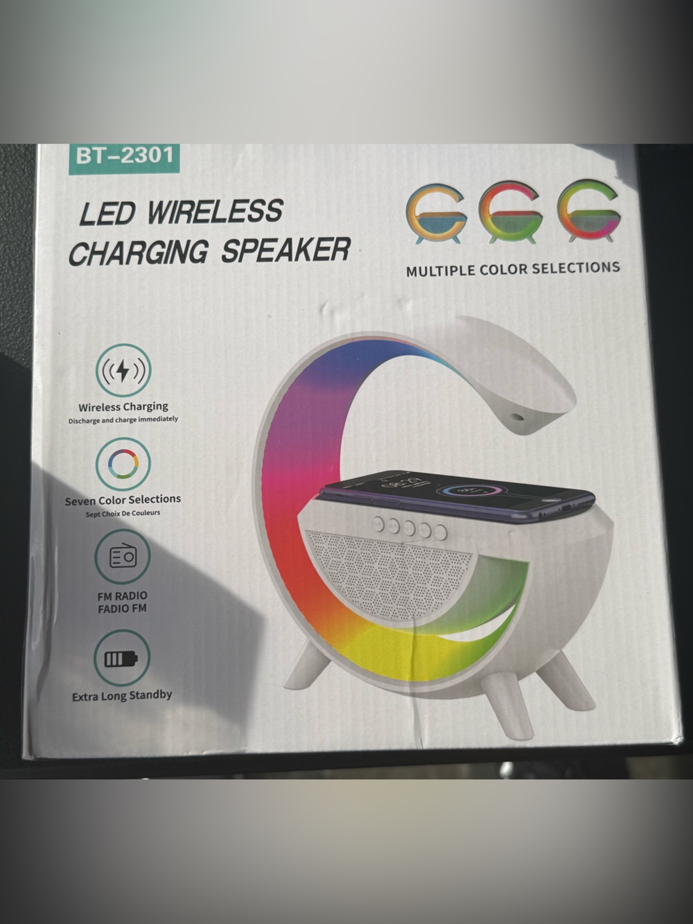 LED Wireless Charging Speaker - White with Rainbow LED Accent